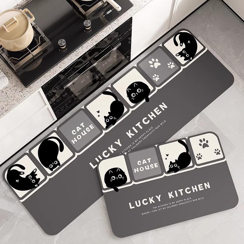 Cartoon Wind Soft Diatom Mud Floor Mat Kitchen Floor Mat Household Can Be Cut Non-slip, Water Absorption and Oil Absorption, Dirt-resistant and Wear-r