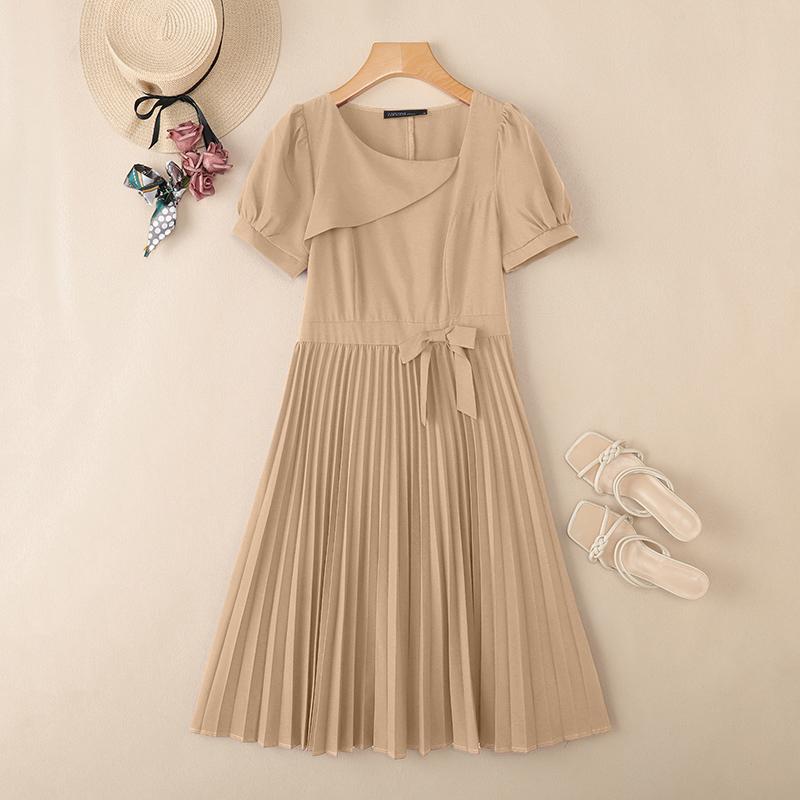 ZANZEA Women Casual Square Collar Summer Short Sleeve Pleated Dress