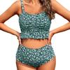 2025 European & American Floral Leopard Print Maternity Swimsuit: Ruffle Design with Tummy Coverage & Abdominal Support