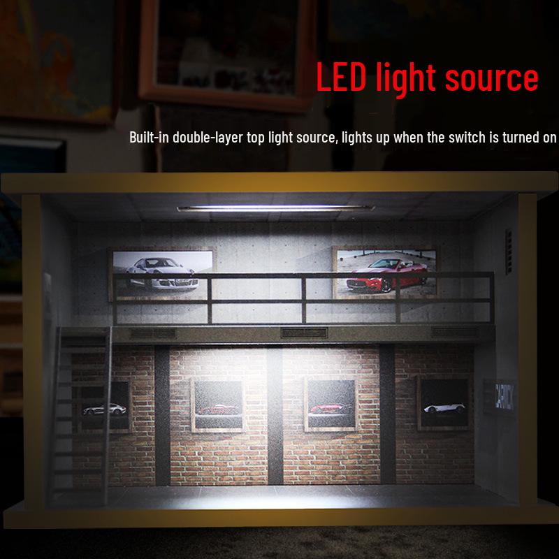 1:32 Scale Wooden Garage Model with Lights & Acrylic Dust Cover