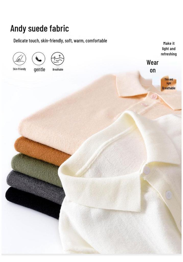 2025 Spring/Summer Andy Velvet Men's Knit Polo Minimalist Pullover Short Sleeve T-shirt