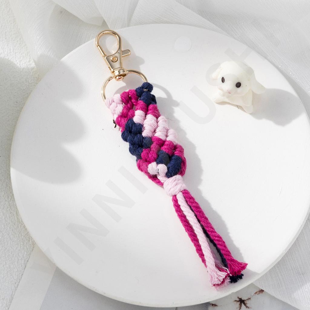 New ins style ethnic style mixed color woven cotton rope keychain pendant creative gift for girlfriends