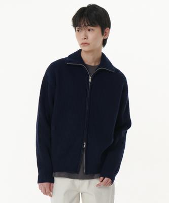 Relaxed Ribbed Knit Zip-Up [Navy]