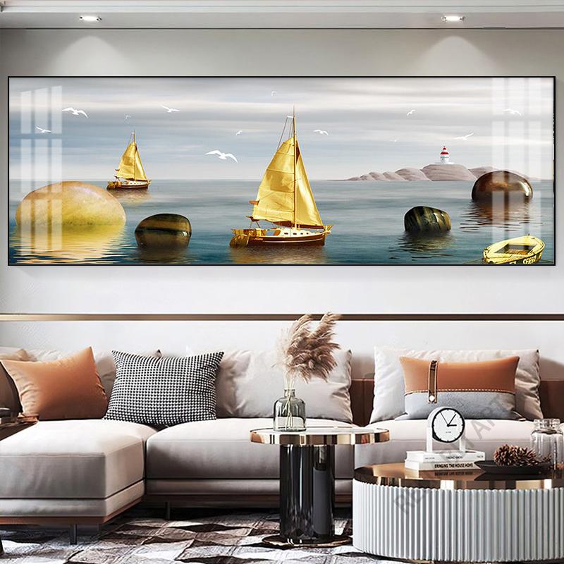 New Chinese Fengshui Golden Zen Stone Canvas Painting Wall Art Rich Tree Posters Gold Deer Prints for Living Room Home Decor