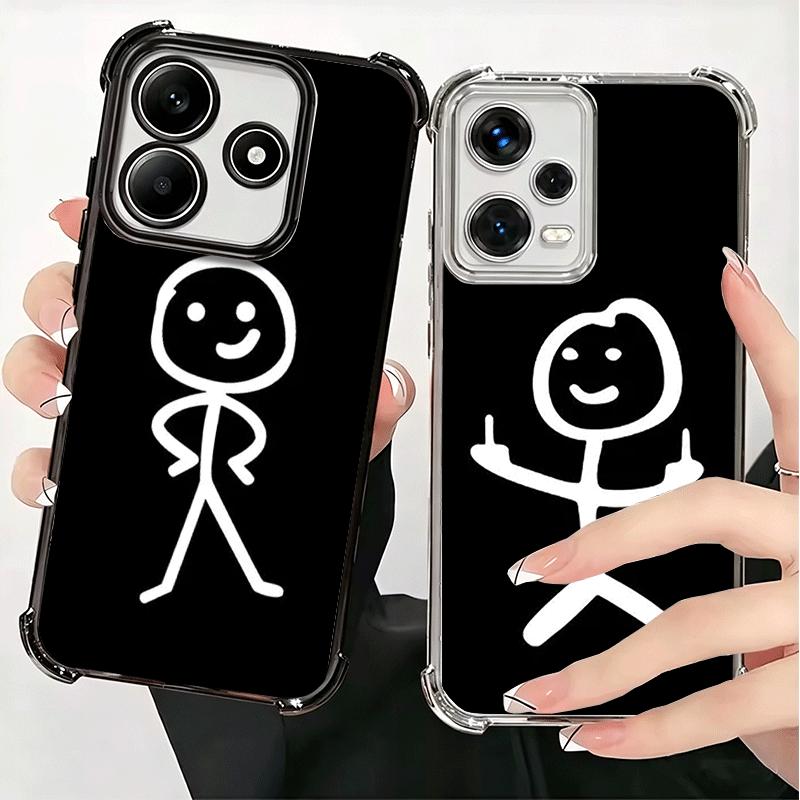 Funny Stickman Matchman Plating Phone Case For Xiaomi Redmi Note 14 15 Pro Plus 13 12 11 11S 11T 10 9S 9 5G Anti-Fall Airabag Co