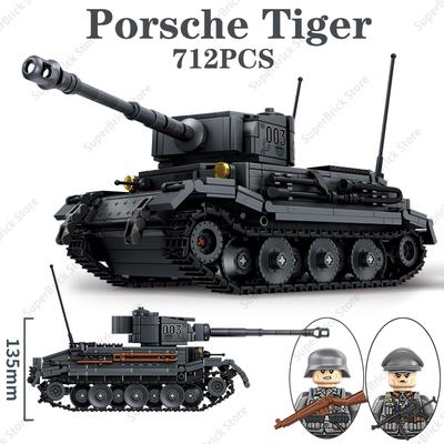 Segunda Guerra Mundial Porsches Tanque Tigre Bloques de Construcción Número 6 Tanquista Tigre (PAGS) Modelo de Armas Militares Clásicas para Juguete de Set War Bricks