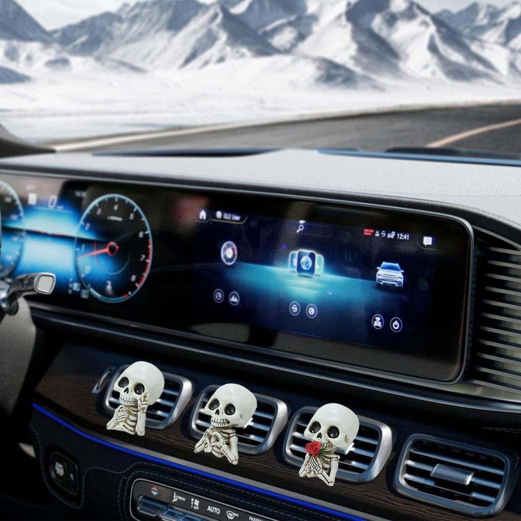 Skull Car Vent Clips Air Freshener Spooky Skeleton Halloween Auto Decor Long-Lasting Vent Clips Skull Air Freshener For Interior