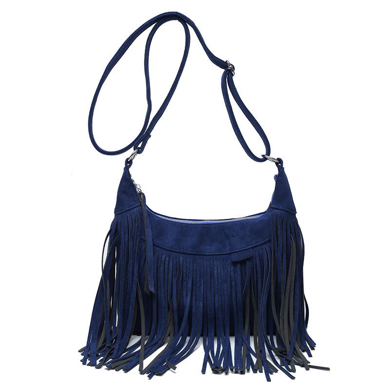 

Bag women s autumn Korean version 2025 fashion fringed personalized ins matte large capacity shoulder crossbody bucket bag pu синий