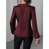 Spring and Winter Lace Up Waist Cinching Shirt New  Long Sleeved Women Blouse Shirt with Tie Up Waist Fashion Tops Casual V Neck Clothing