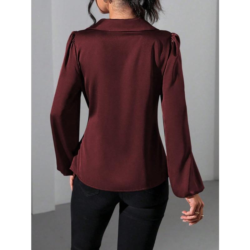 Spring and Winter Lace Up Waist Cinching Shirt New Long Sleeved Women Blouse Shirt with Tie Up Waist Fashion Tops Casual V Neck Clothing