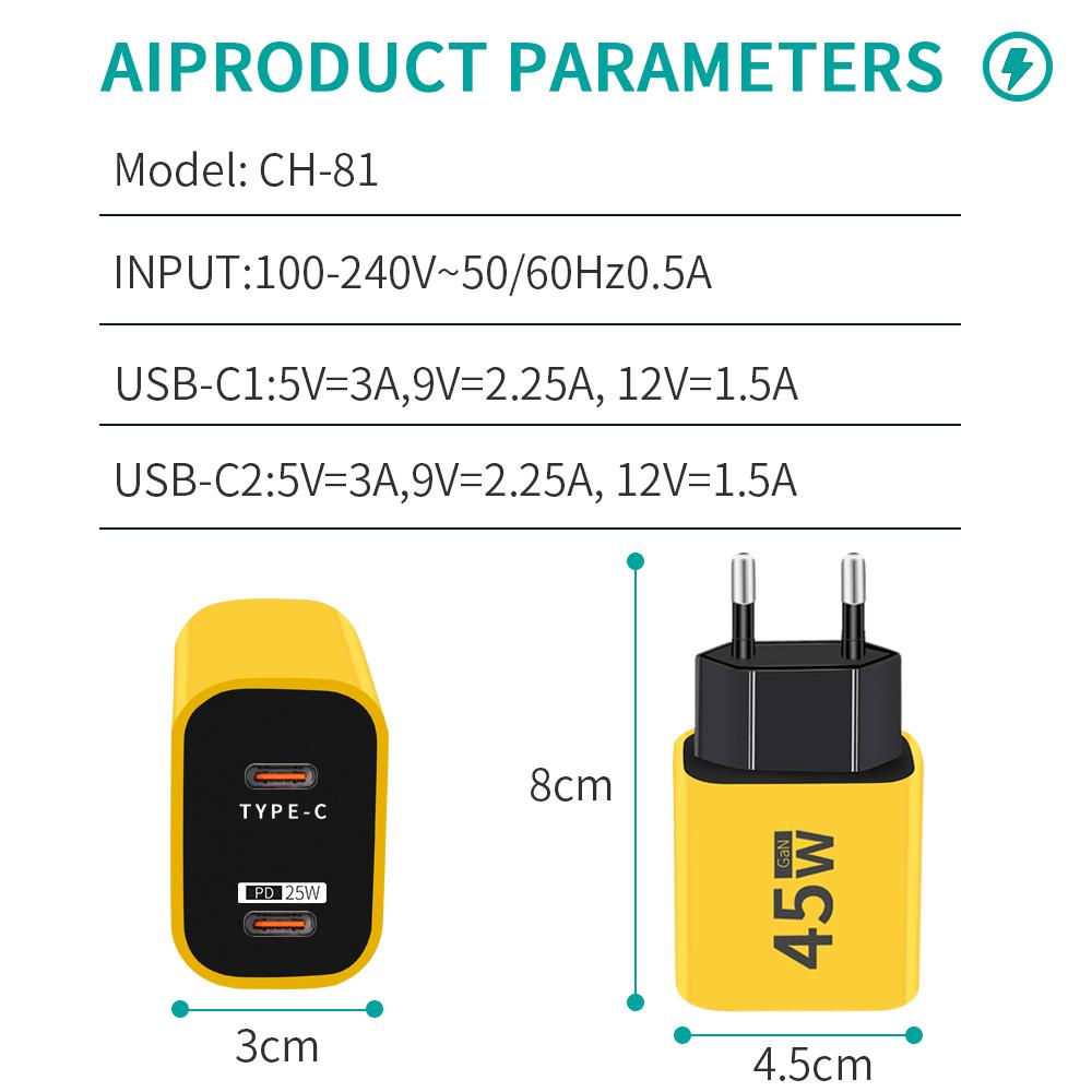 Încărcător GaN 45W Tip C Încărcător Încărcare Rapidă PD QC3.0 de Perete Adaptor pentru Telefon pentru IPhone Xiaomi Samsung Încărcător Telefon Mobil