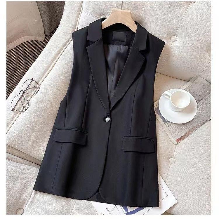 Moda Damska Czarna Kamizelka Wiosna Jesień Bez Rękawów Kamizelka Slim Fit Casual Odzież Wierzchnia Top w Stylu Koreańskim