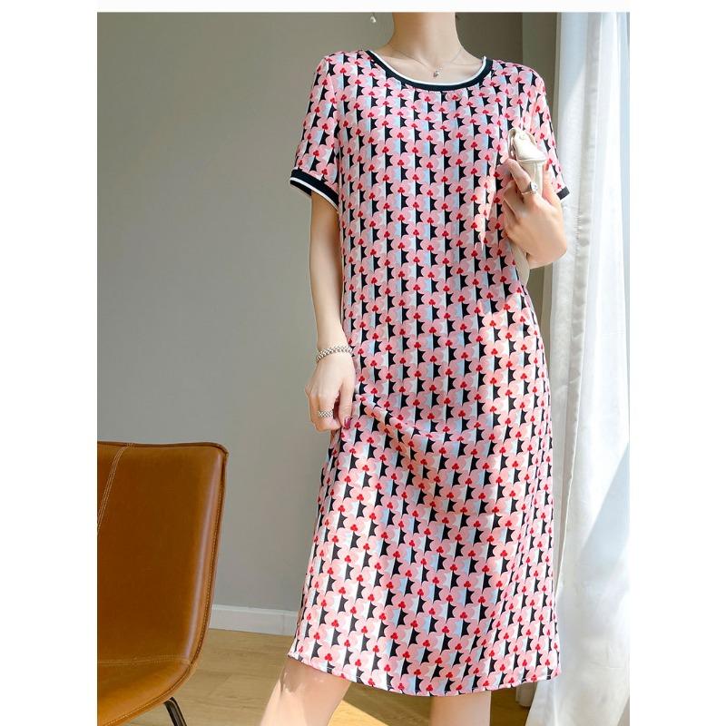 

Платье из сатина с круглым вырезом для женщин, летний новый стиль, свободное, большого размера, модное, с коротким рукавом, юбка миди XXXXXL