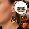 Fun Halloween Party Earrings Black Cat Pumpkin Dangle Earrings, Cute Cartoon Animal Drop Jewelry Festive Accessories for Women Girls, Novelty Holiday