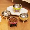 Pet bowl anti knock plastic feeding bowl drinking water protection cervical spinedrinking waterbowl high footstainless steelbowl