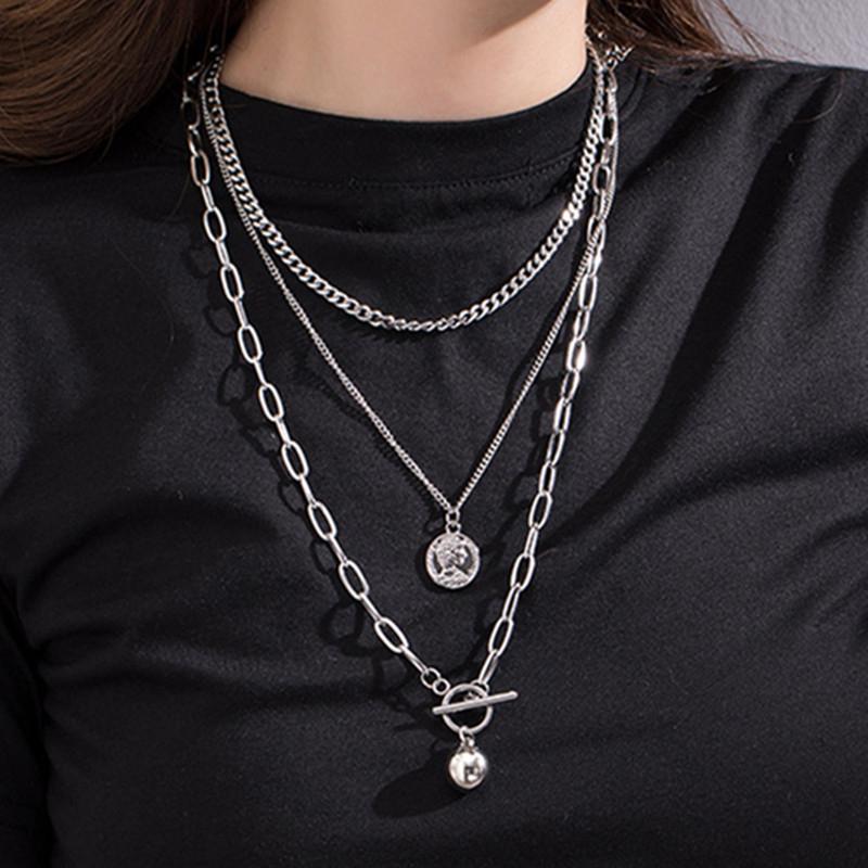 Cute Simple Chain Link Lock Necklace Pendant Women Silver Color Fashion Goth Jewelry Party Punk Maxi Collier Long Necklace Gift