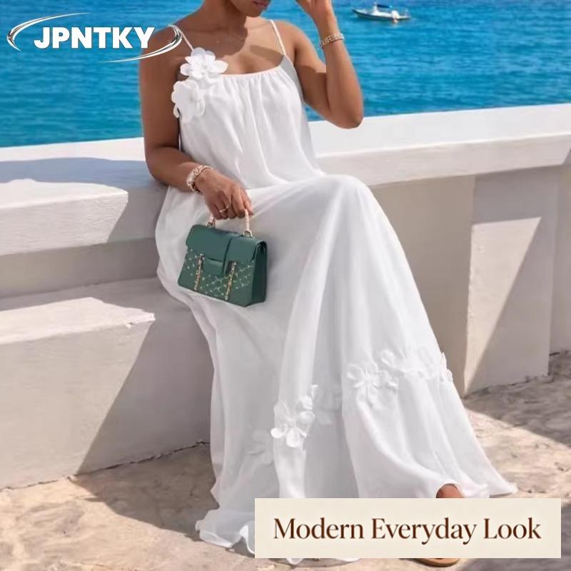 JPNTKY Fashion Summer Spring Solid Color Print Sleeveless U-Neck Casual Dresses