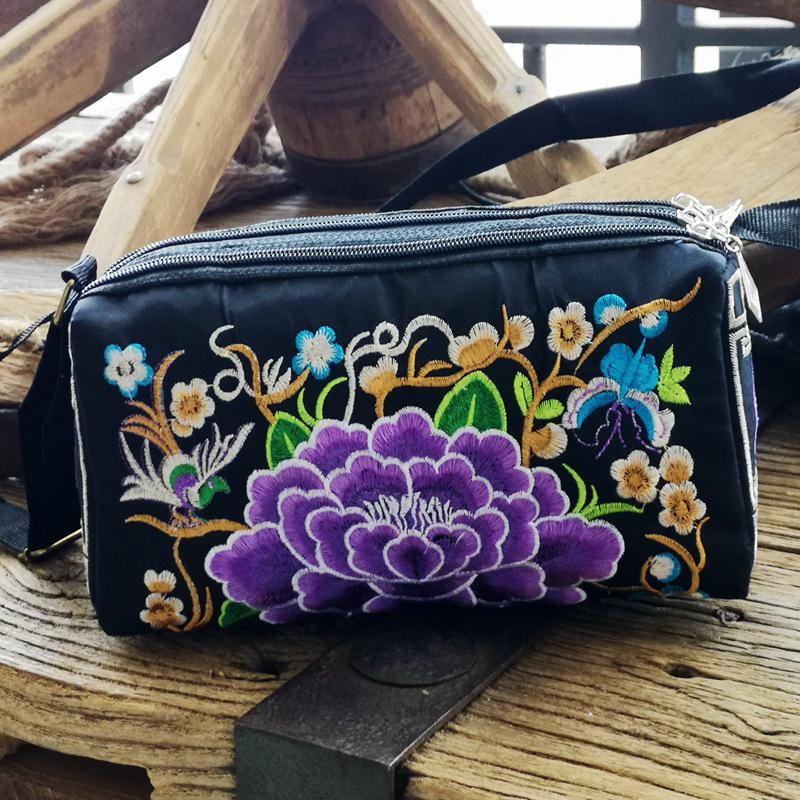 Yogodlns Taška přes rameno v etnickém stylu Yunnan Vyšívaná květinová taška Plátěná taška Volný čas Jednoduchá dámská třívrstvá taška přes rameno