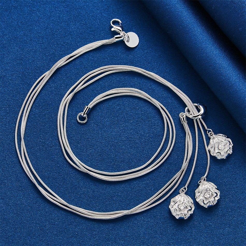 Charm 925 Sterling Silver Exquisite Rose Flower Pendant Necklace Women Fashion Party Wedding Gift Jewelry