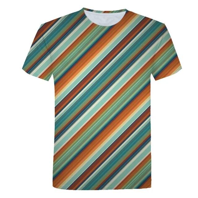 Summer 3D T Shirt Print Short Sleeve Striped Print Men T Shirt O Neck Men Harajuku XS-6XL