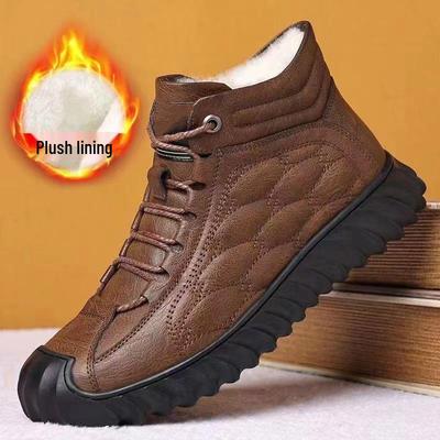 Herren High-Top Winter Baumwollschuhe - Samtgefüttert, Weiche Sohle, Warme Lässige Leder Sportstiefel