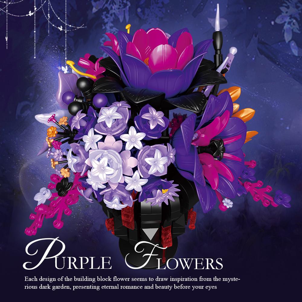 947PCS Gothic Bouquet Building Blocks Preserved Flower Vase Model Bricks Home Decorative Ornaments Adult DIY Toys Holiday Gifts