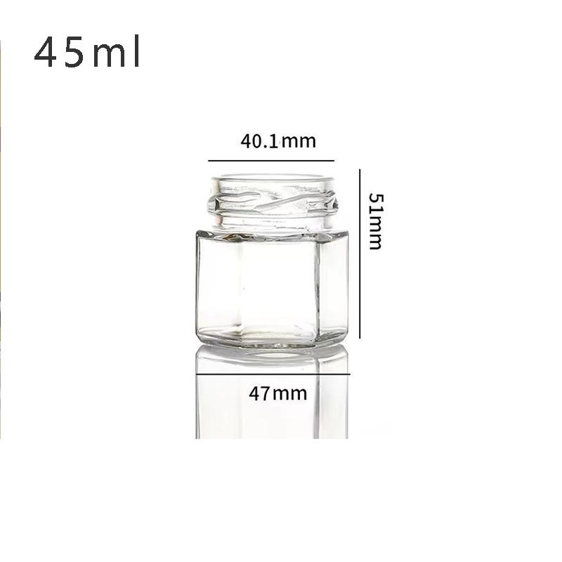 Hexagon Mini Glass Honey Jars 20 Sets Honey Bottle with Lid and Stirring Stick Blueberry Jam Container for Party Guests Gifts