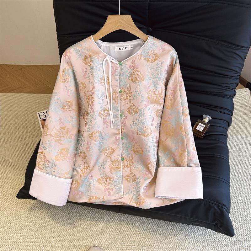 High-End Plus Size Jacquard Frog Button Jacket - Anti-Aging, New Chinese Style for Spring 2X Large