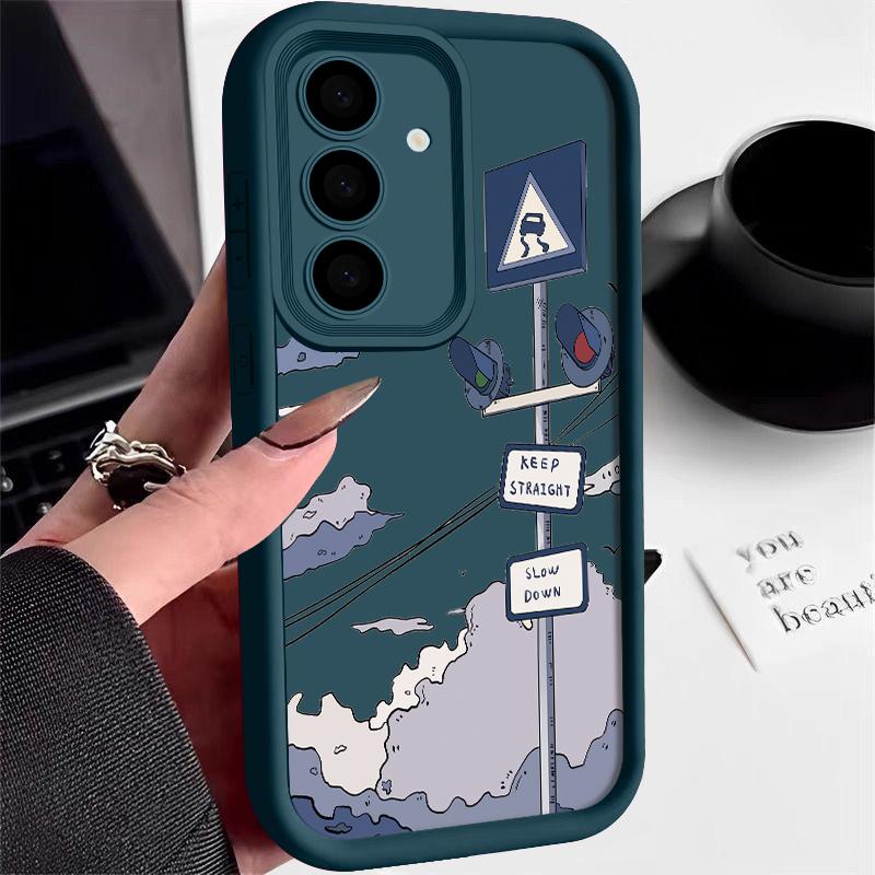 Oil Painting Road Sign Case For Samsung Galaxy A56 A16 A15 A55 A54 A35 A25 A36 S24 FE S25 Edge S24 S23 S22 Ultra TPU Phone Cover