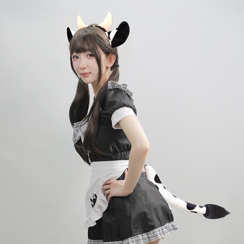 Karvės Kostiumų Rinkinys Karvės Ausys Lankelis Uodega Pirštinės Gyvūno Karnavalinio Kostiumo Rinkinys Aksesuarai Helovynui Cosplay Persirengimui