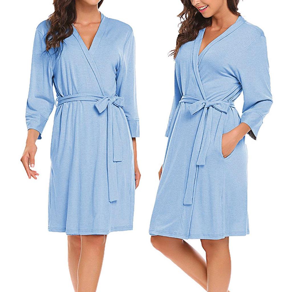 Soft Cotton Women's Kimono Robe - Bathrobe & Loungewear Sleepwear