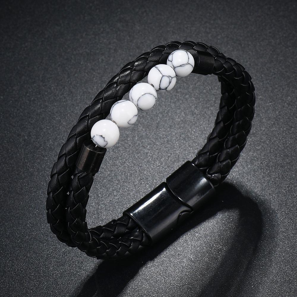 Tiger Eye Stone Beads Cuff Bangle Men's Bracelets OL Style Male Wrist Gift New Multilayer Woven Leather Bracelet for Men