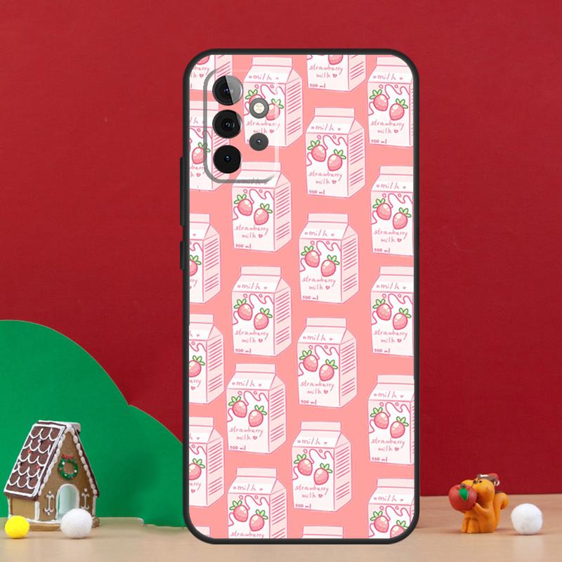 Kawaii Strawberry Milk Case For Samsung Galaxy A56 A33 A13 A36 A23 A52 A32 A12 A54 A34 A14 A16 A53 A15 A35 A55 A17