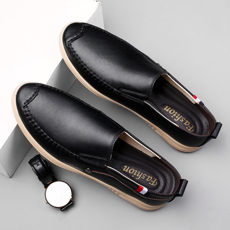 Real Leather Men Casual Shoes All-match Handmade Mens Loafers Moccasins Breathable Slip On Shoes Rubber Non-slip Driving Shoes