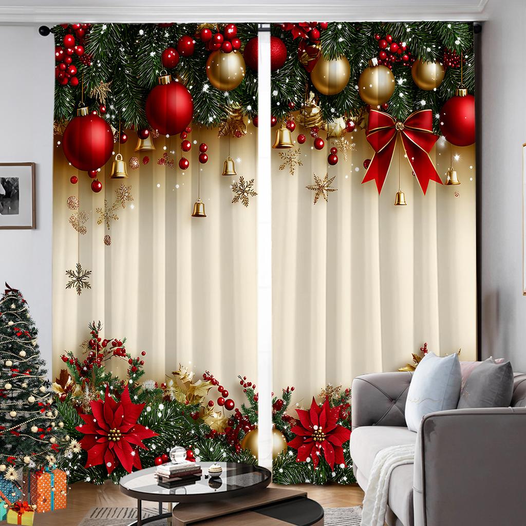 Plain Weave Digital Printing Christmas Curtains Blackout European And American Christmas Decorations