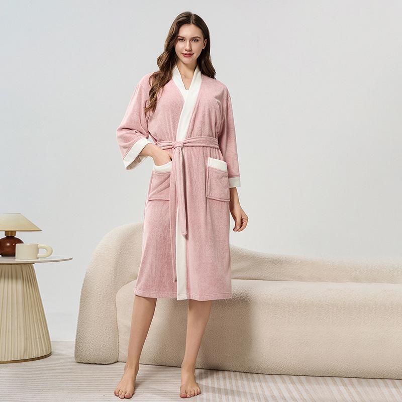 

Мужские длинные халаты с V-образным вырезом, домашняя одежда, пушистая одежда для сна, банные халаты, мягкий спа-халат для дома с карманами, спа-халаты унисекс, уютный теплый спа-халат с длинным рукавом для мужчин XL