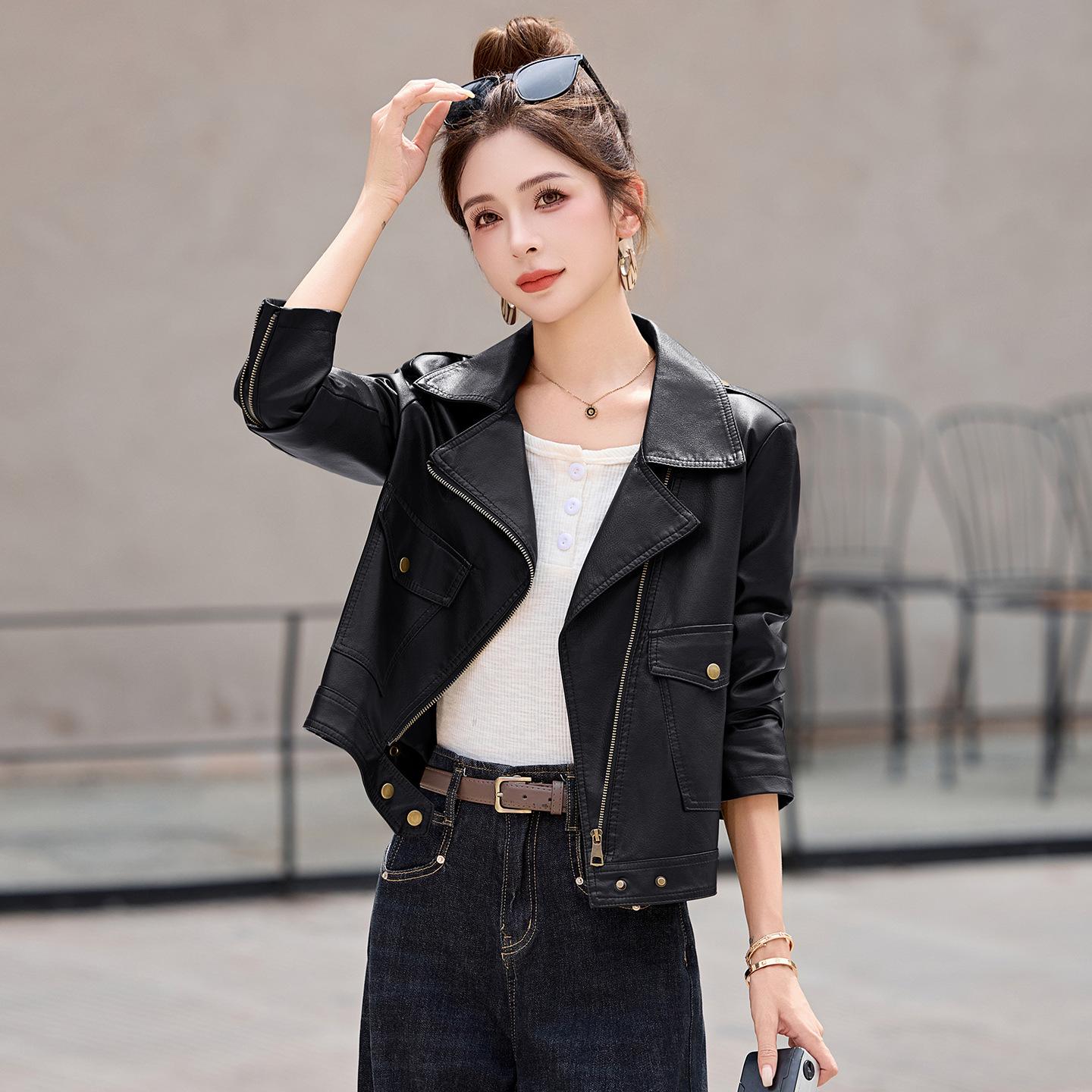 

Women s 2025 Autumn Sheepskin Leather Jacket - Korean Style, Short, Slim Fit, Suit Collar, High-End, Versatile Outerwear Trend Large