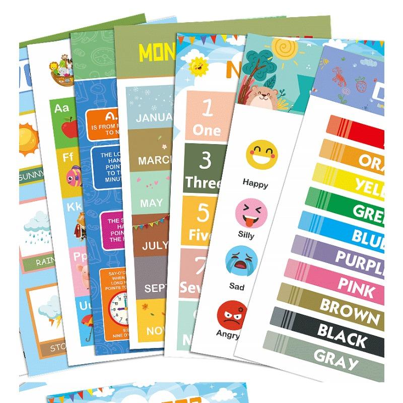 Kids Early Education Learning Posters Alphabet Math Weather Time Educational Charts