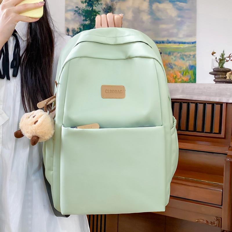 Women Solid Color Backpack Large Capacity Student Schoolbag Computer Backpack