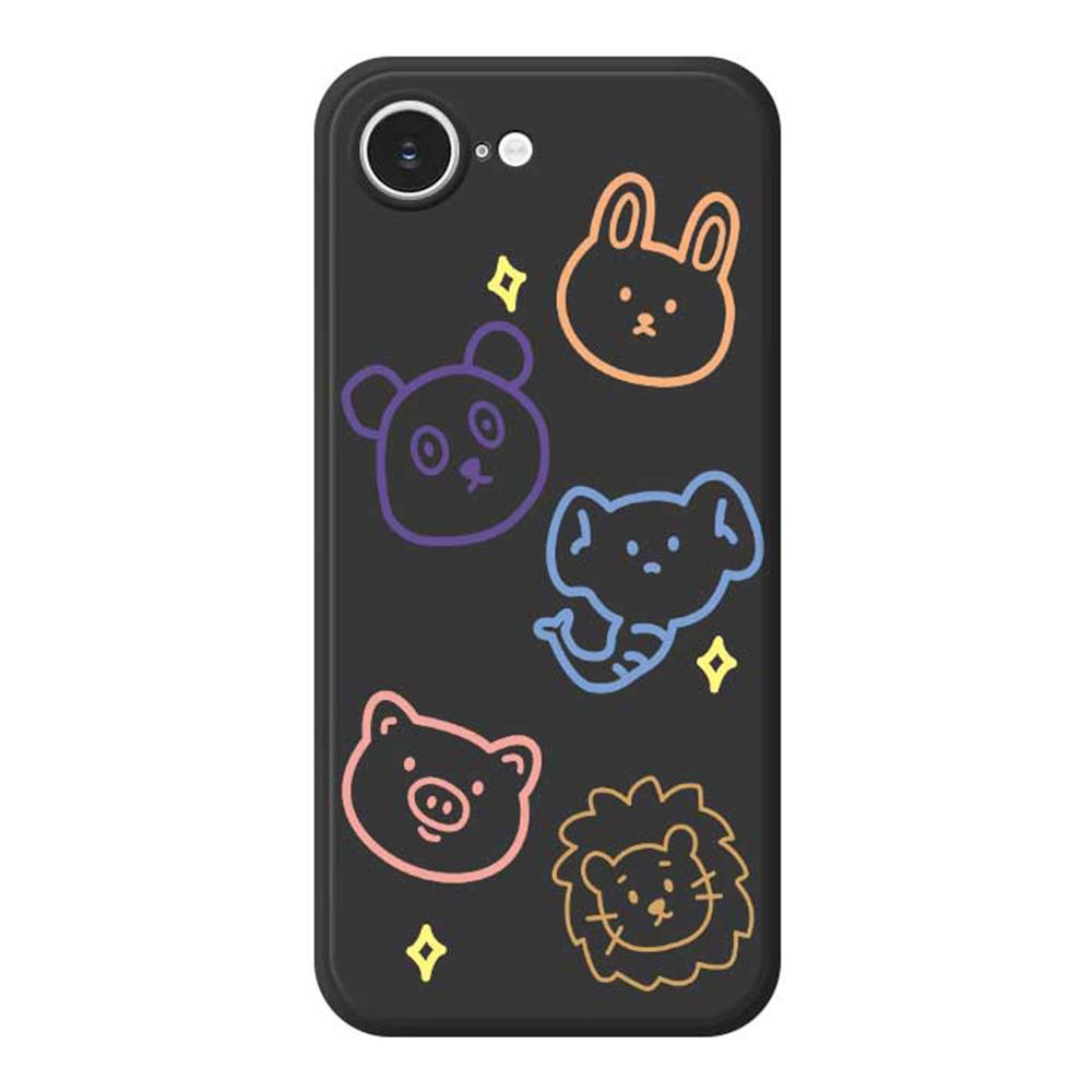 For iPhone 16e Case Animal Sketches Pattern Printing Straight Edge TPU Phone Back Cover
