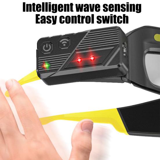 LED Rechargeable Headlamp Glasses Headlight with Motion Sensor Touch Control USB Rechargeable Running Camping Fishing Cycling Hiking Light-Up