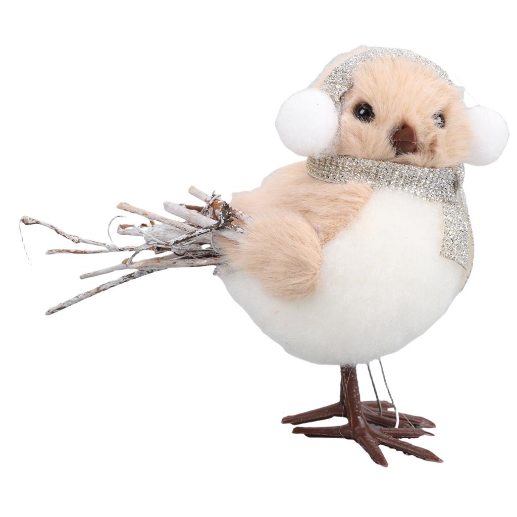Bird Ornament with Hat Scarf Champagne Color Hanging Foam Bird Pendant Xmas Decoration for Xmas Tree