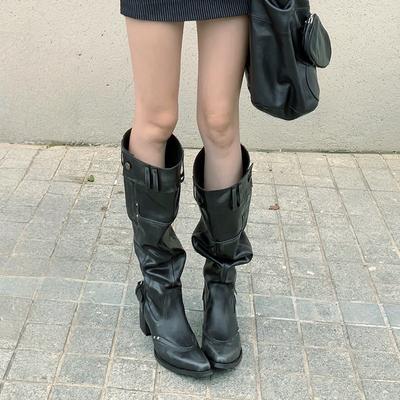 Herbst Würze Mädchen Aber Kniehohe Stiefel Große Stiefel Damen Spitz Dicke Absätze Skinny Pile Stiefel Damen