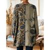 Large Size Women's Pocket Long-sleeved T-shirt, Ethnic Print Versatile Top, Excluding Accessories
