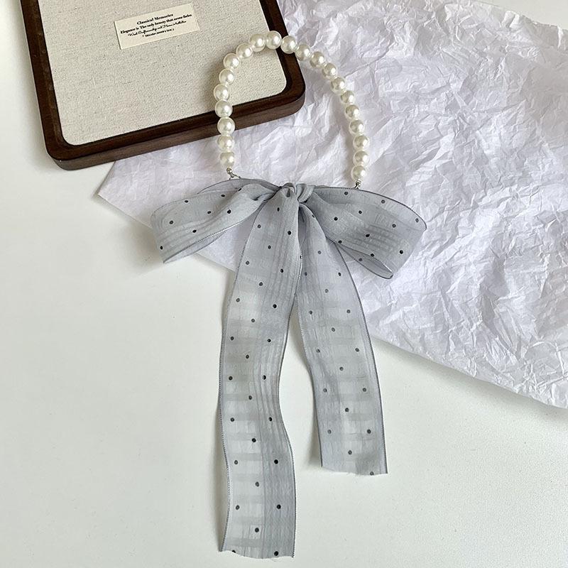 New pearl necklace floral long headband small silk scarf women's spring and summer thin collarbone chain streamer bag decorative scarf