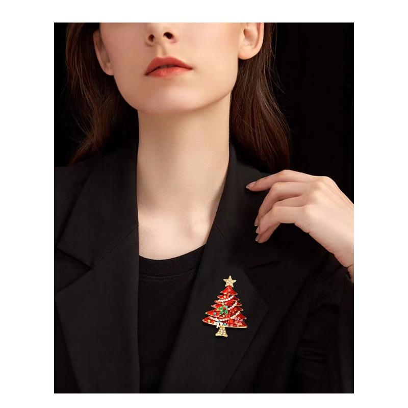 Christmas diamond studded brooch, Christmas tree brooch, autumn and winter coat sweater brooch, clothing accessories