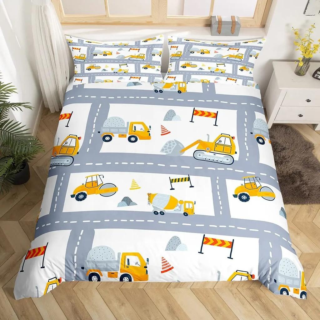 Poszewka na kołdrę z motywem samochodu z kreskówkową mapą drogową dla dzieci, zestaw pościeli dla chłopców, wystrój pokoju, geometryczne linie, poszewka na kołdrę z motywem samochodu ulicznego