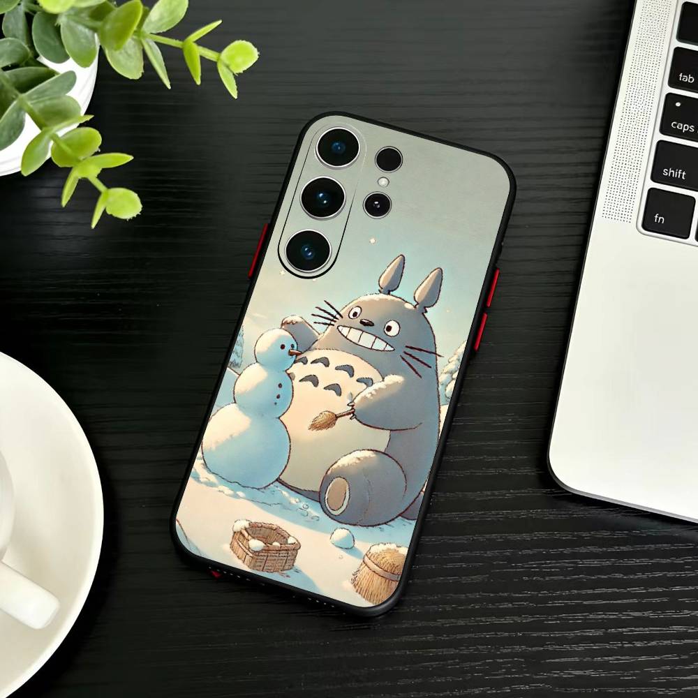 Kreslený E-Totoro-ES Pouzdro na telefon pro Samsung S26,S25,S24,S23,S22,S30,S21,Ultra,Plus,FE 5G Černý měkký kryt