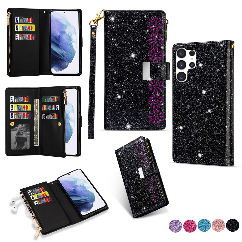 Portafoglio Lussuoso Carino Scintillante Slot Carte Custodia Telefono Per Samsung S26 Ultra S25 Plus S24 S23 A36 A56 Flip Copertura Magnetica Forte
