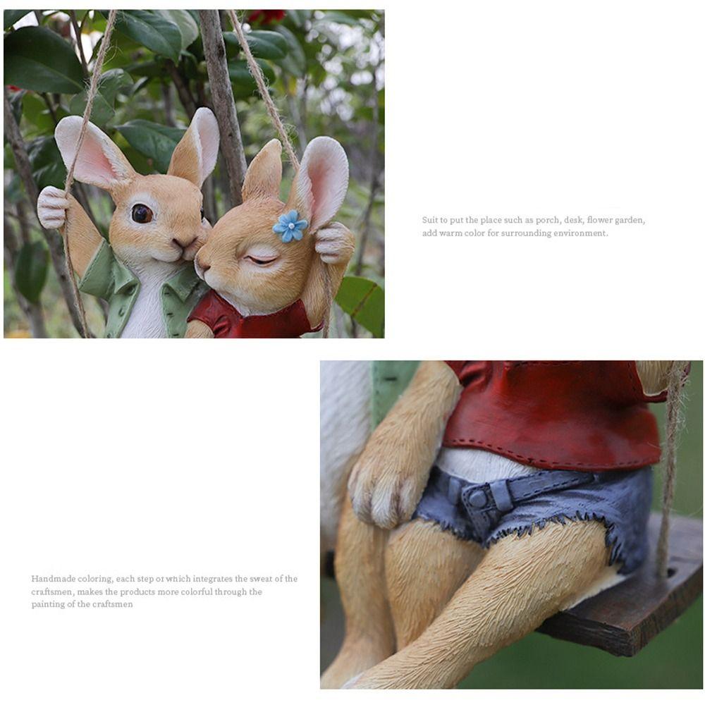 Garden Decor Resin Swing Couple Rabbit Ornament Cartoon Cute Animal Sculpture Hanging Creative Bunny Statue Pendant Courtyard